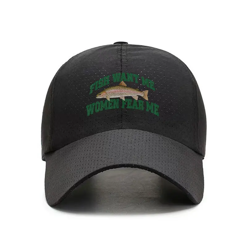 Fish Want Me Women Fear Me Quick Dry Baseball Cap Unisex Breathable Sports Hat Adjustable Snapback