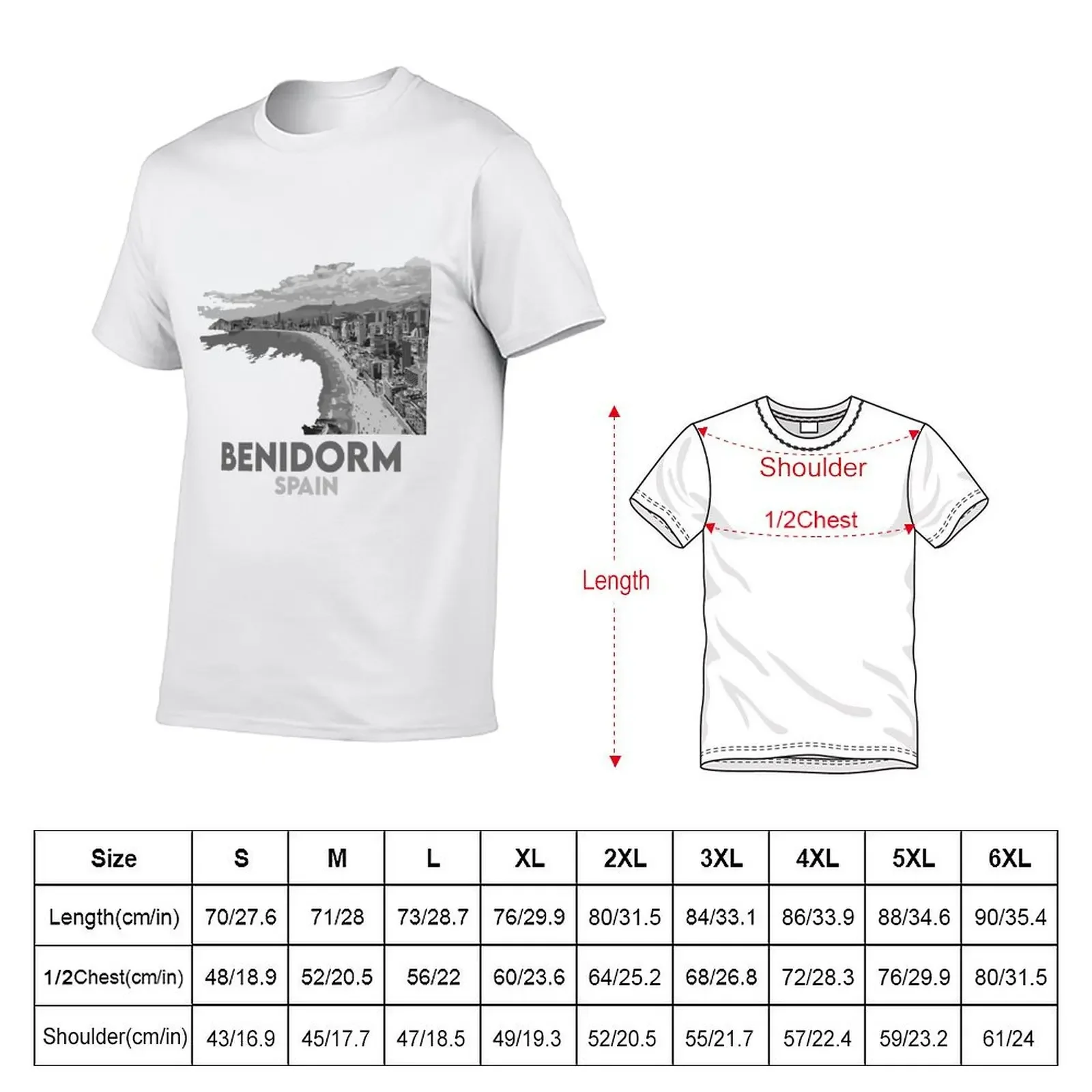 Benidorm - Beach - Spain - Black and White T-Shirt graphic shirts aesthetic clothes anime oversized t shirt men