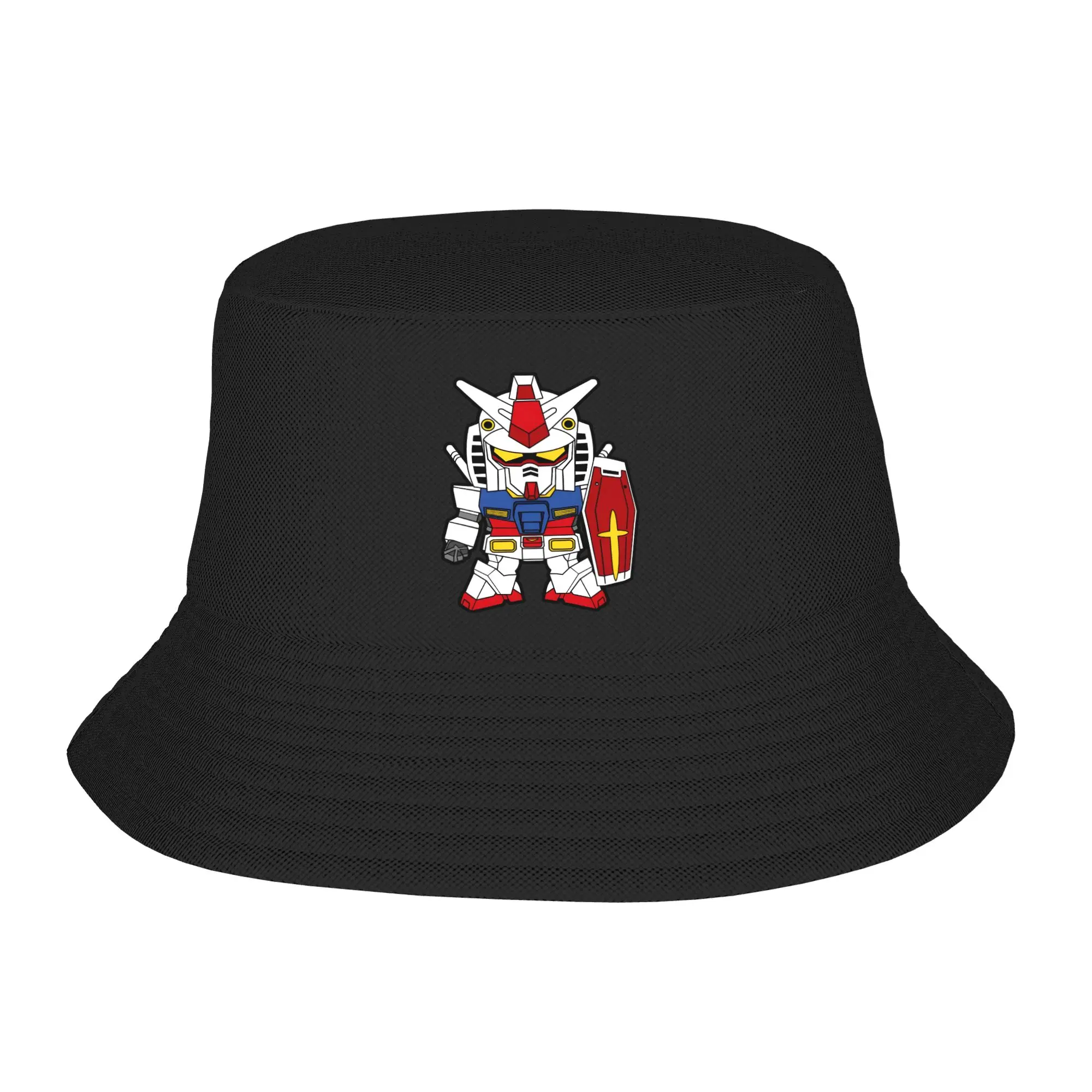 Gundams Bucket Hat Chibi Harajuku Fisherman Caps Portable Travel Hiking Visor Hats For Men Women Casual Pattern Cap