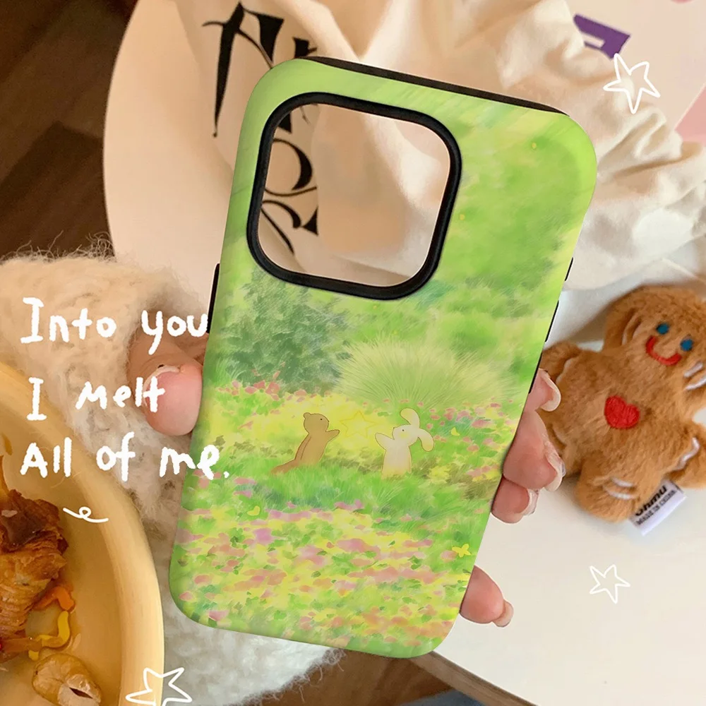 Yellow-green Rabbit and Bear Phone Case for Samsung Galaxy S20 S23 S24 S25 S26 FE Plus Ultra Edge 4G 5G Double-layer Back Cover