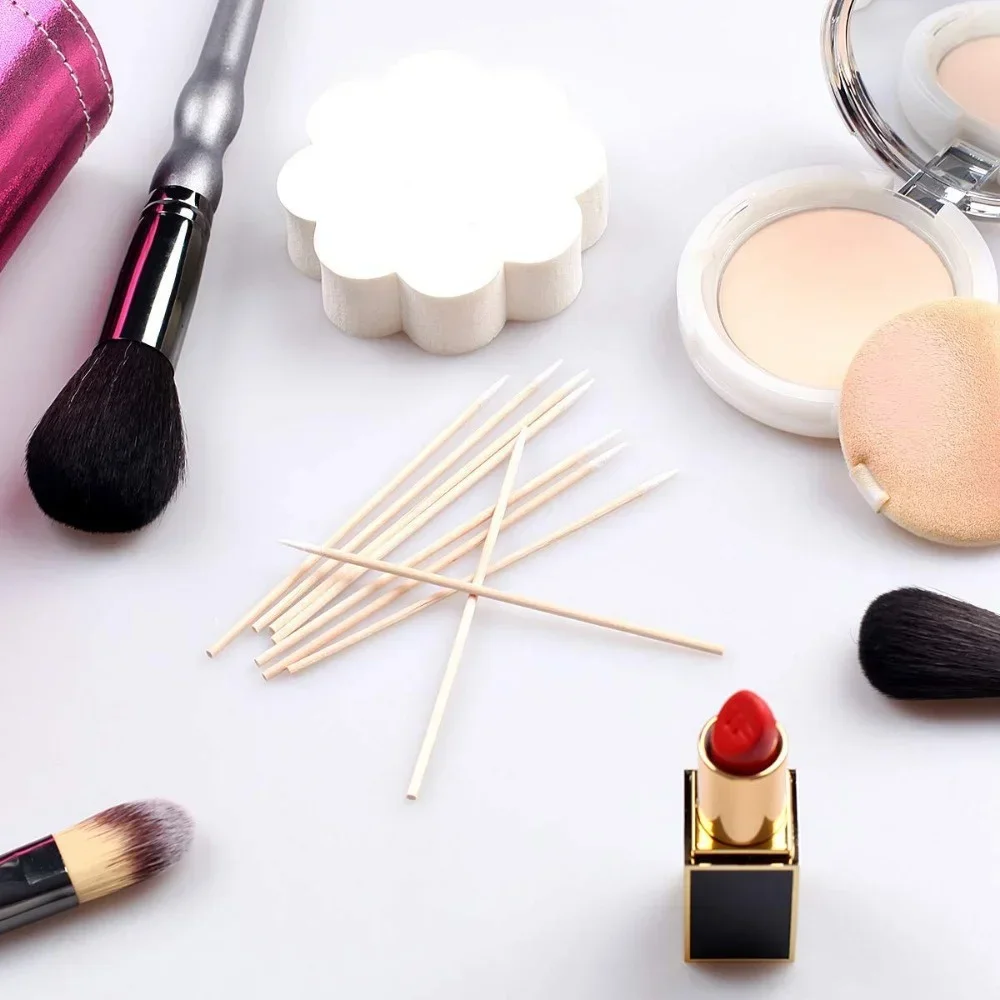 สำลีไม้ปลายสองด้านแบบใช้แล้วทิ้ง ขนาดเล็กพิเศษ 100/200/500 ชิ้น ปราศจากขุย แปรงขนาดเล็กสำหรับต่อขนตา ใช้สำหรับเช็ดกาวต่อขนตา