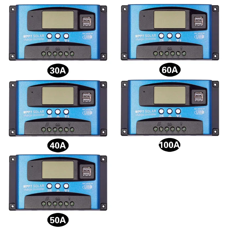 30/40/50/60/100A MPPT Regolatore di carica solare Doppio display LCD USB 12V/24V Regolatore automatico del caricatore del pannello a celle solari con carico