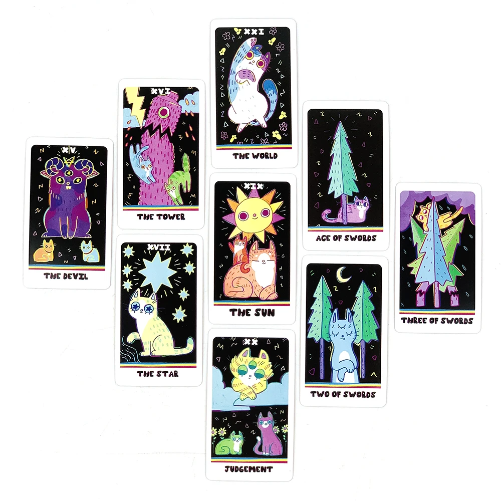귀여운 타로 카드 78PCS 오라클 영어 비전 점술 보드 게임, 가족 모임 게임 할로윈 및 크리스마스 선물