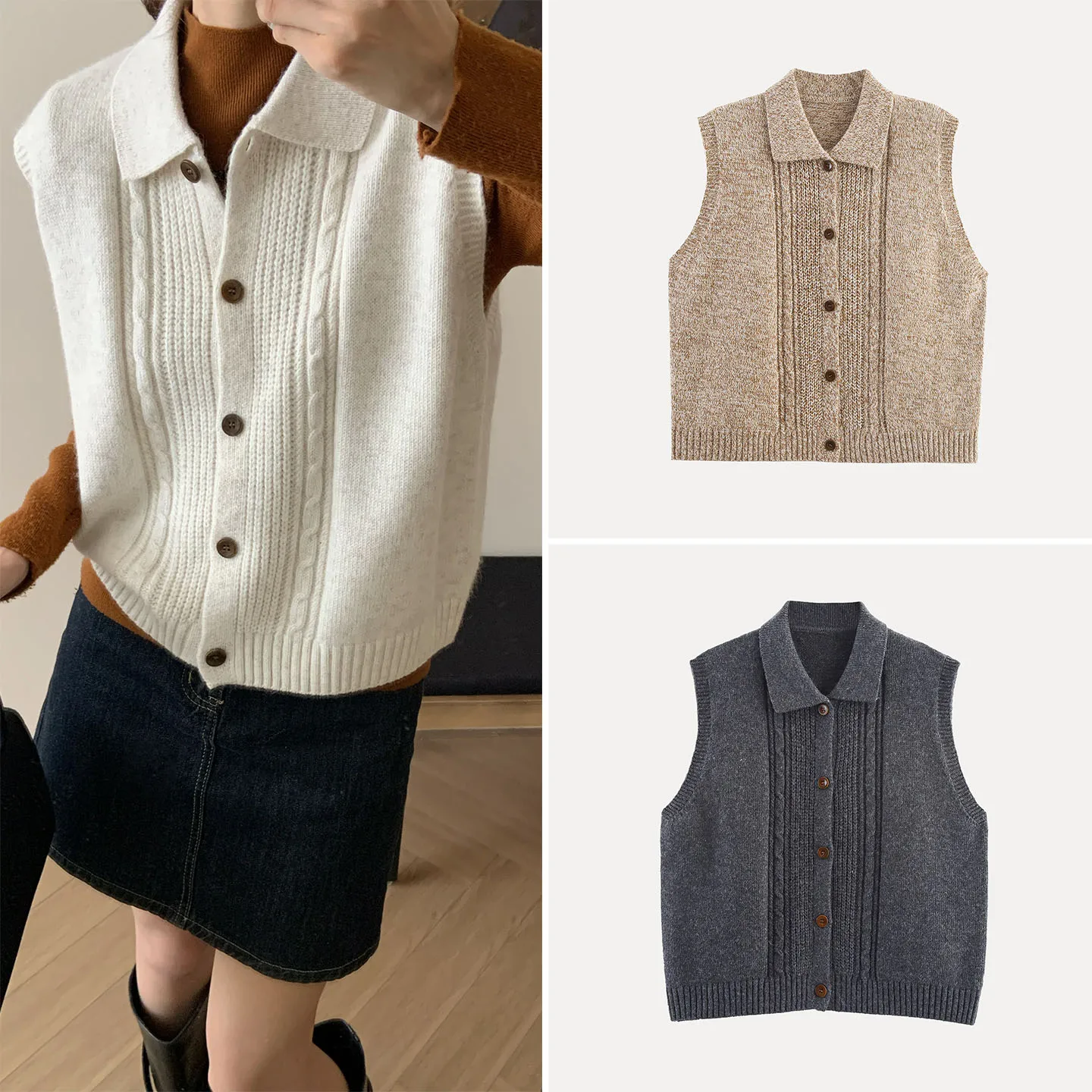 

Faionable Casual Knitted Vest 2025 Autumn New Arrival Women's Retro Collar All-Match Commuting Sle Z Ladies Vest