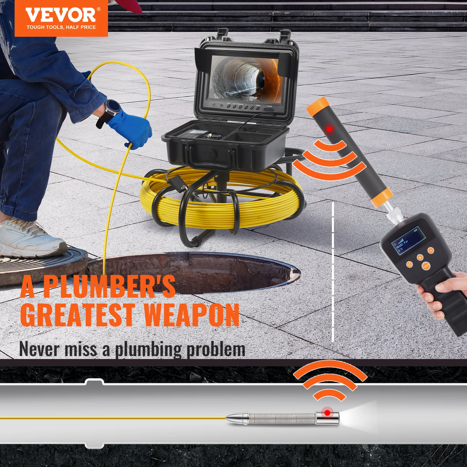 VEVOR Sewer Camera with 512Hz Locator IP68 9\