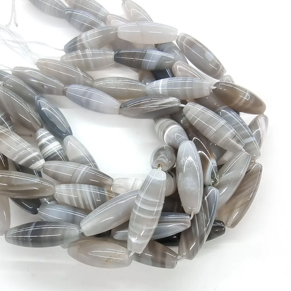 Natural Stone Gray Uruguayan Striped Agate Bead 40x12mm Cylinder Rice Rectangle Shape Beads for DIY Jewelry Making Accessories