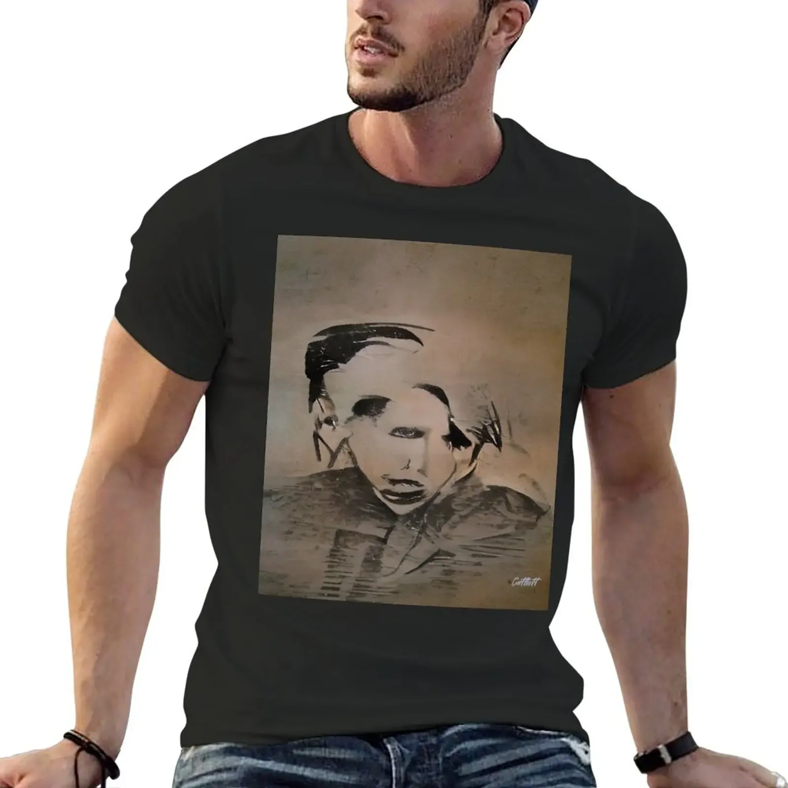 

Marilyn Manson Fine Art Portrait - Dark - Gothic - Marilyn Manson T-Shirt essential t shirt Short sleeve tee men