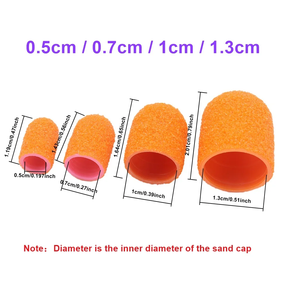 50 Stück Orange 80 Körnung 5mm Schleifkappen Ersatzhülsen für Nagelbohrer, Fußfeile, Hornhautentferner, Maniküre, Pediküre, Polierer – Detail 2
