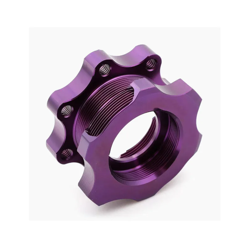 

Custom Precision CNC Machined Aluminum Alloy Purple Anodized Adapter Hex Knob with Threads CNC Turn-Mill Parts
