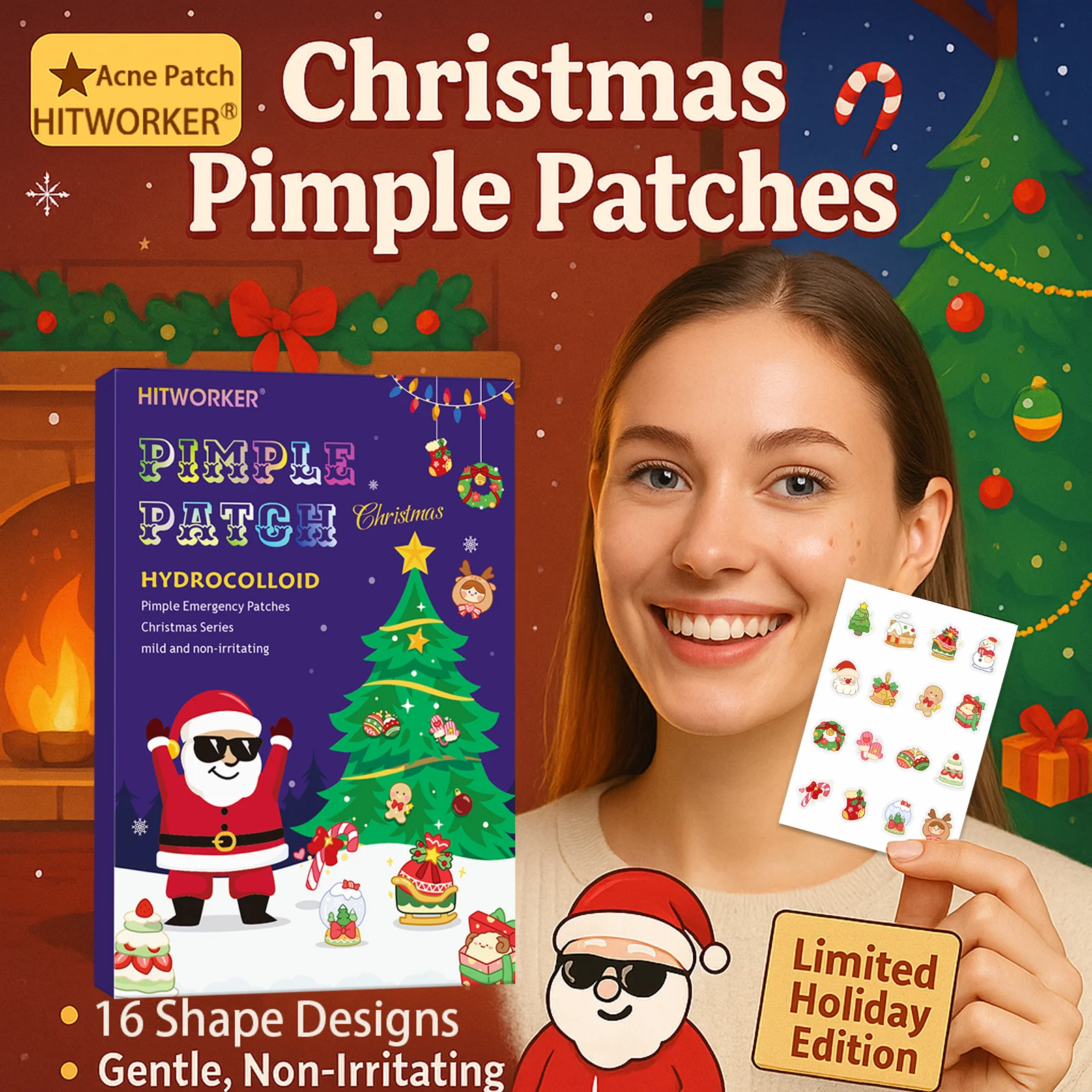 رقعة حب الشباب لطيفة على طراز عيد الميلاد 80/48 - خالية من الكحول، عديمة الرائحة، تغطية رفيعة للغاية، ضرورية لحفلات عيد الميلاد #2