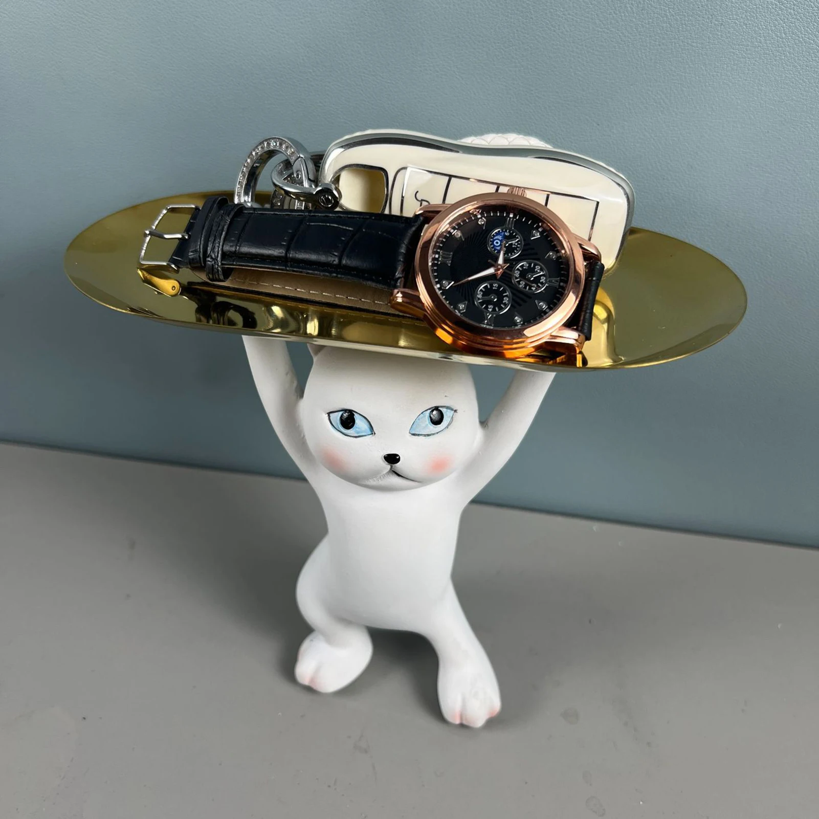 

Creative Cat Tray Resin Sculpture Figurine Key Desktop Candy Home Office Table Storage Decoration Accessories Room Animal Decor