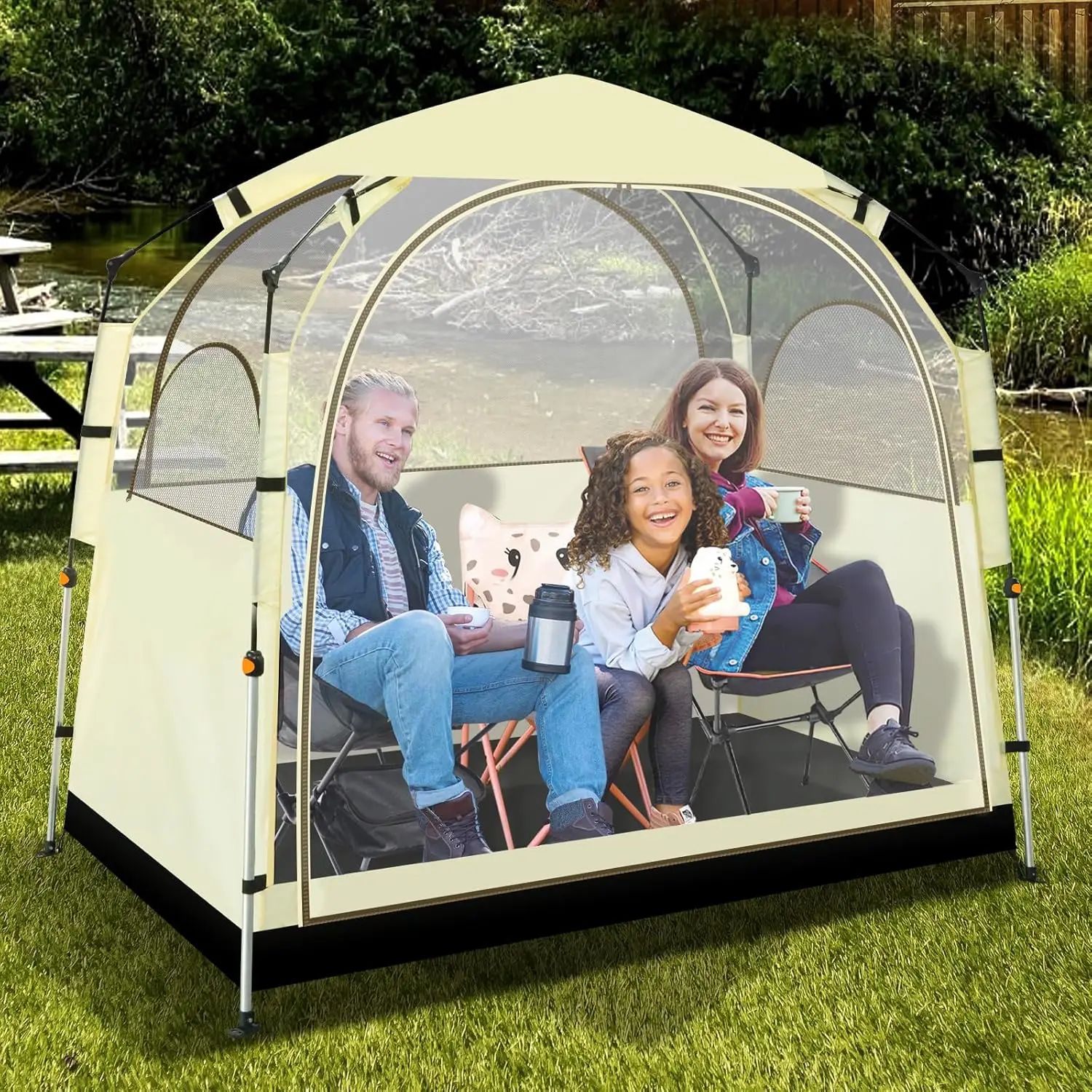 

All-Weather Bubble Tent with Detachable Top, Sealed Floor for 1-2 People - Windproof, Rainproof, and 540° View