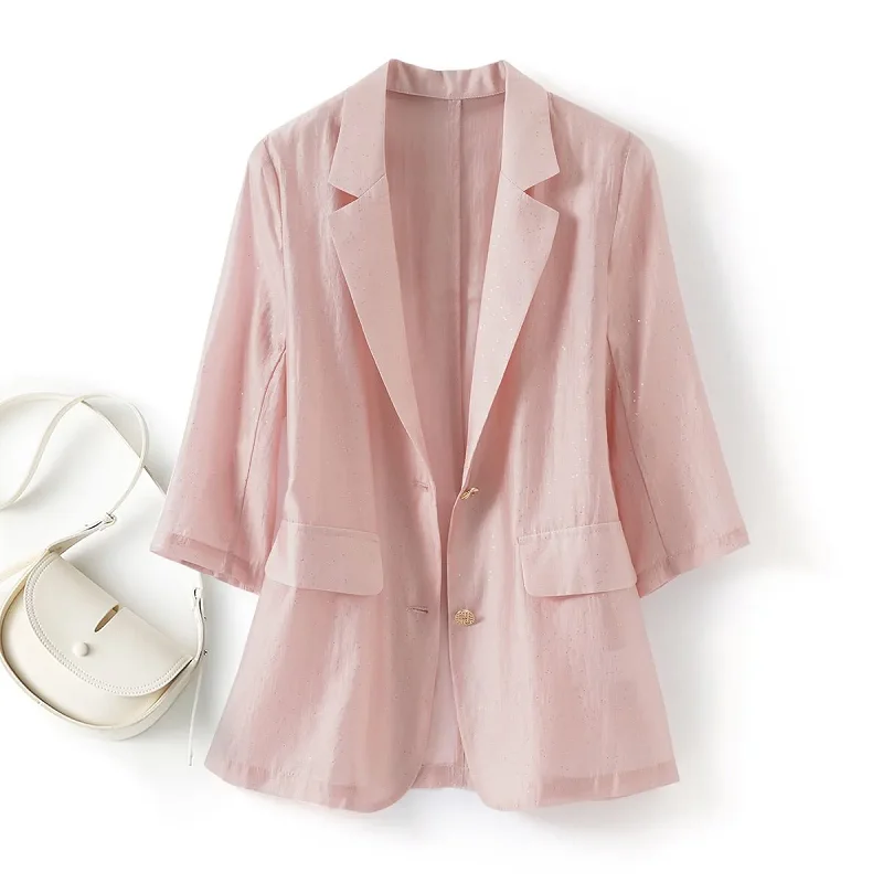 2025 New Suit Coat Women Casual Points Sleeve Sun-Protective Summer Single Breasted Blazer Jacket Female Loose Outerwear W921