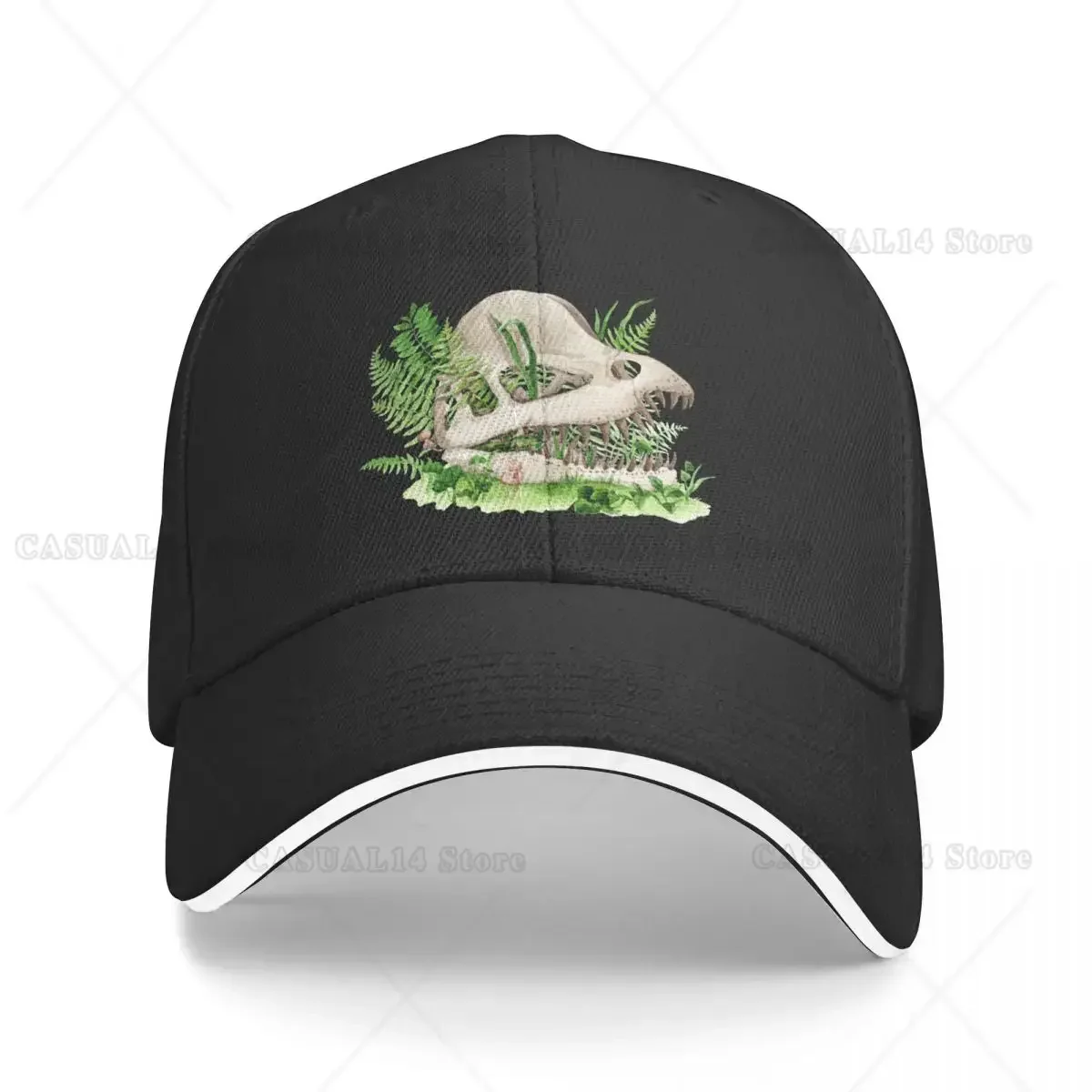 Gorra de béisbol con diseño de Dilophosaurus para hombre y mujer, gorro de béisbol con diseño de calavera y plantas salvajes, a la moda, de marca