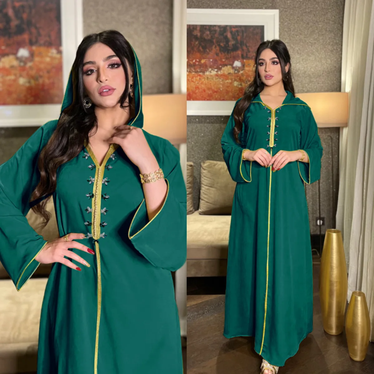 

Muslim Robe Diamond Ribbon Dress Abaya Dubai Moroccan Women's Dress Ethical Group Vestidos Femenino Kaftan Robe Hijabs Musulmans