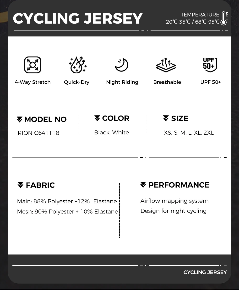 RION Herren-Radtrikot, Fahrradbekleidung, Profi-Mountainbike-MT-Bike-Shirt, UPF 50+, Ausrüstung für Nachtfahrten, Rennbekleidung, Outdoor-Bekleidung. – Detail 2