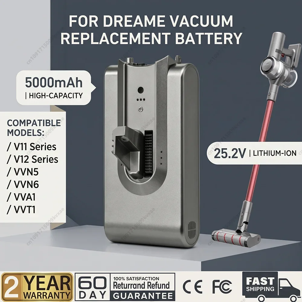 For Dreame V11 V12 Pro V11SE Handheld Vacuum Battery 25.2V 5000mAh Rechargeable Lithium Pack 20-2017-023-00-000 Replacement