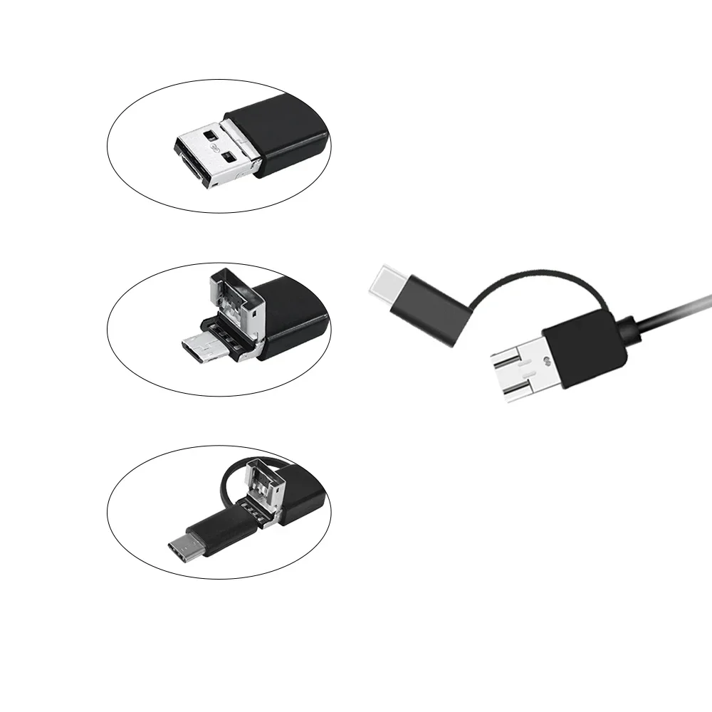 5.5mm Sewer Industrial Endoscope Piping Endoscopy Type C Flexible Snake Mini Camera 3 in 1 Automotive Borescope for Android