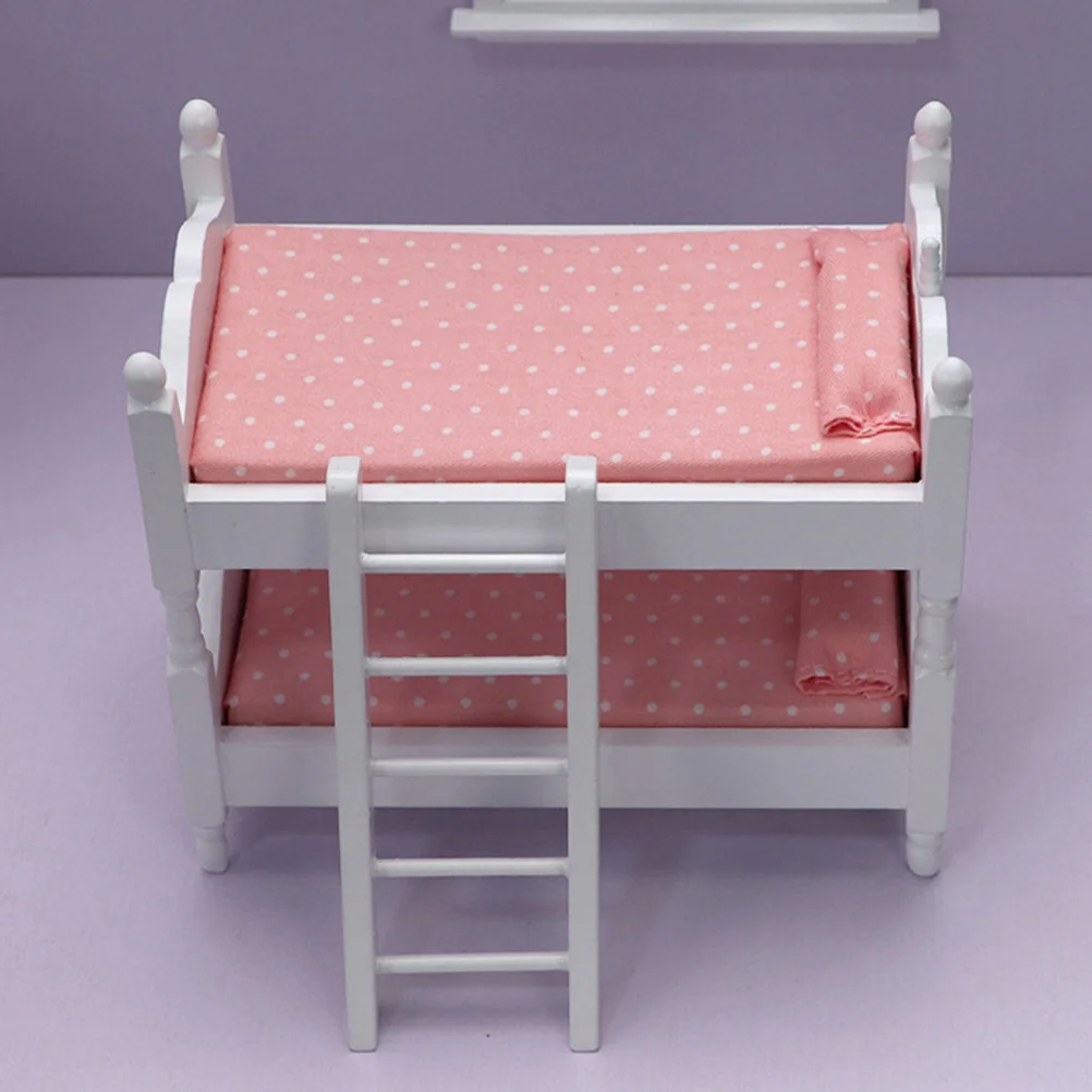 Bunk Bed Mini House Prop Furniture Miniature Model Wooden Accessory Bedroom