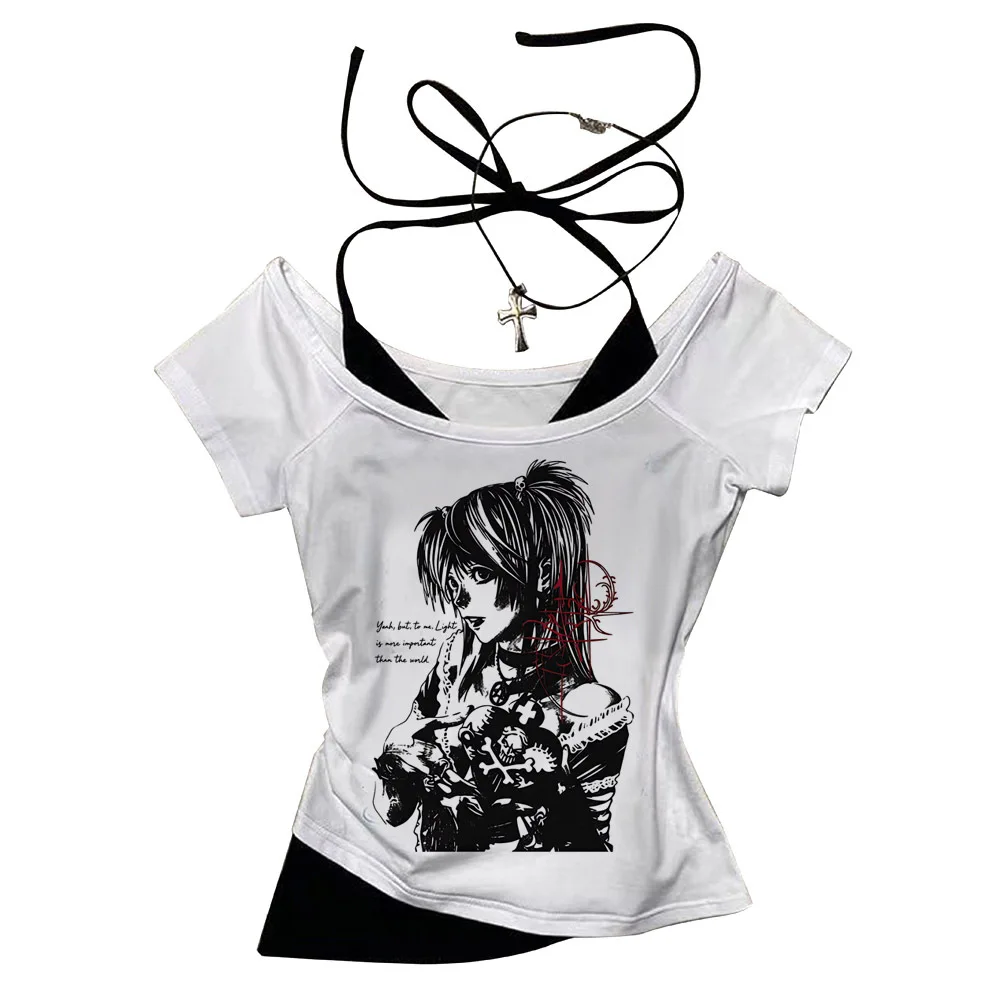 Death Note crop top shoujo cutecore gyaru 2000s meme t shirt emo korean fashion gothic jojifuku cutecore