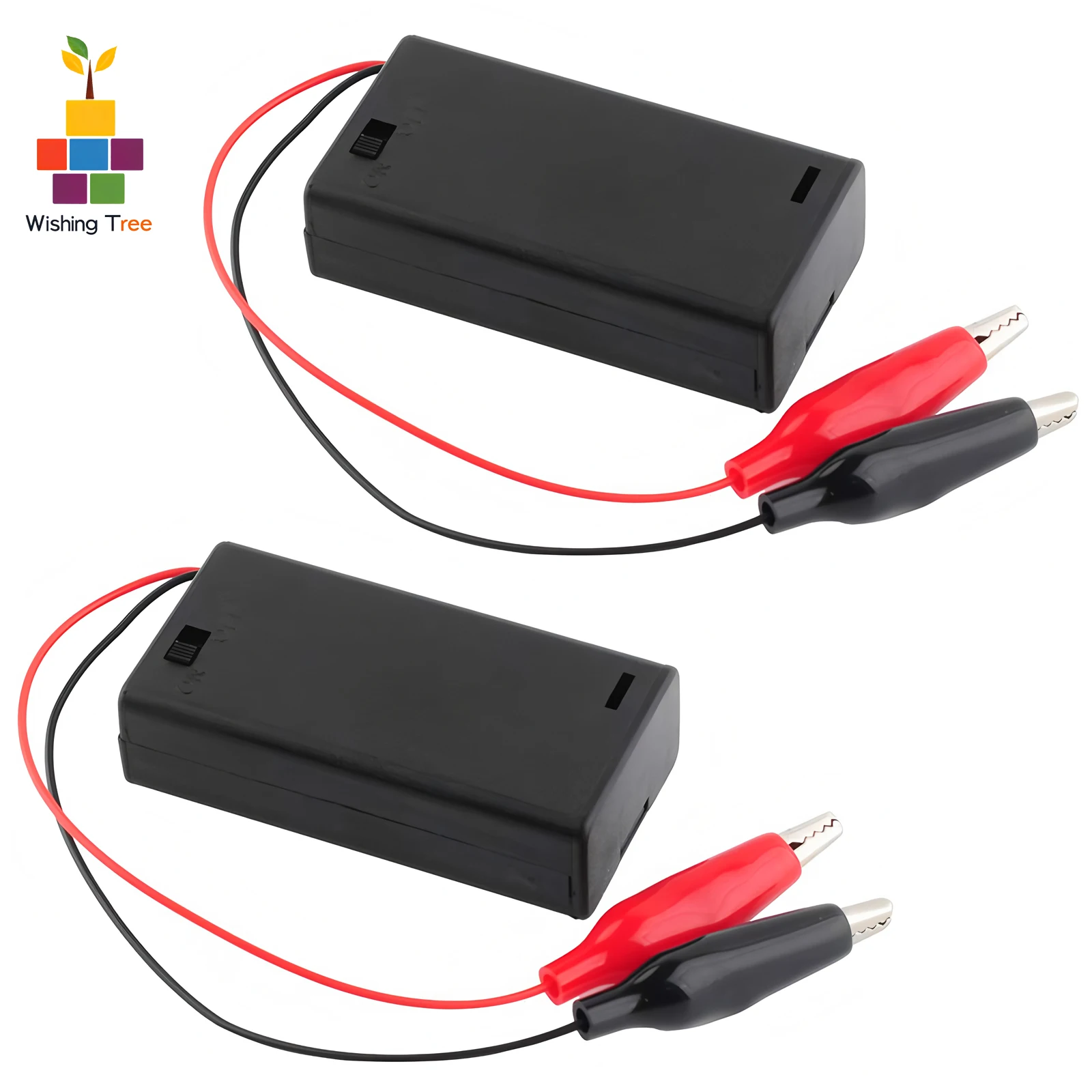 

2PCS 3V Battery Holder with Alligator Clips & ON/Off Switch for 2x1.5V AA Battery, 130mm Wired
