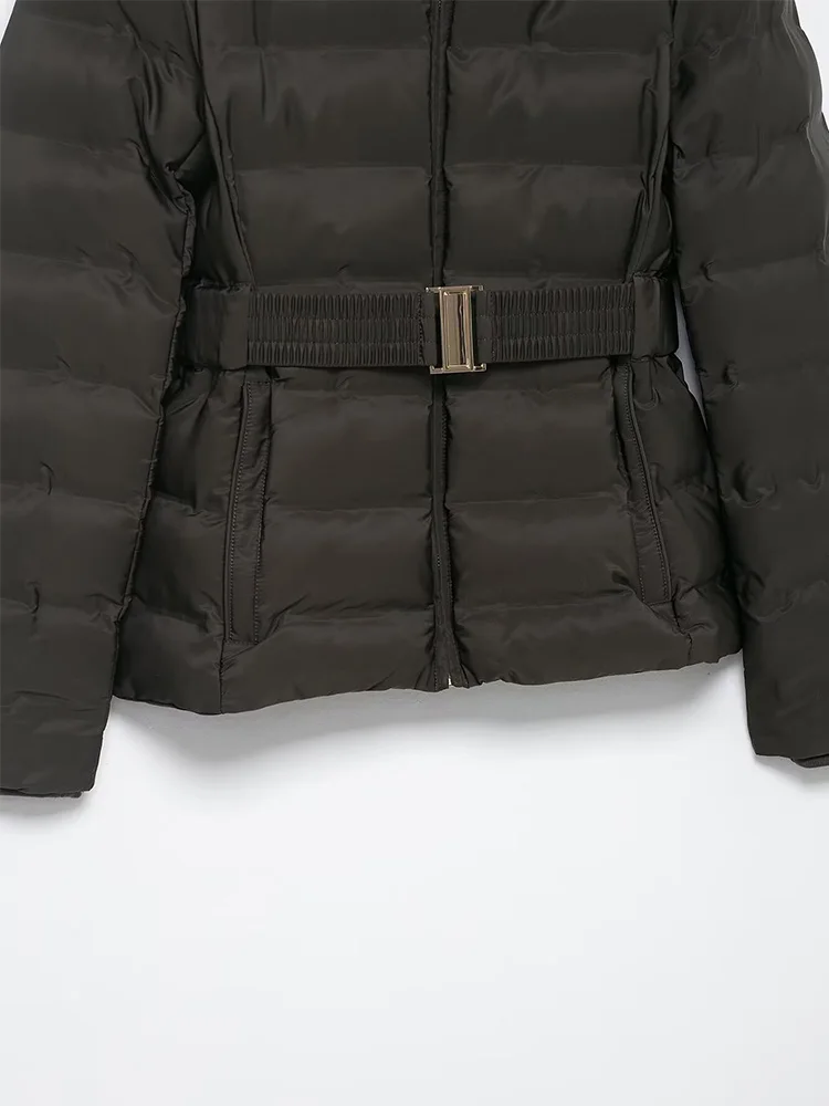 

HH Woman Winter Elegant Long Sleeves Belt Zipper Loose Outwear Women Waterproof Windproof Hooded Jacket Casual Short Coats