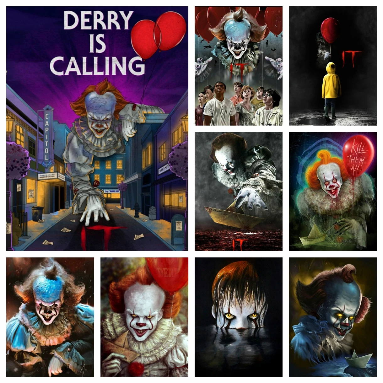 

5d Horror Movie It Pennywise Diamond Art Painting Clown Character Picture Full Drills Embroidery Cross Stitch Kits Room Decor