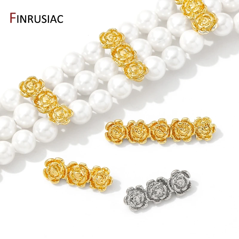 18K Gold Plated Brass Rose Flower Bead Separator For Necklace Making ,Separator For Beads,DIY Jewelry Bracelet Making Supplies