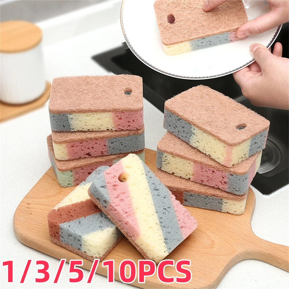 3/5/10Pcs Dishwashing Sponge Wood Pulp Cotton Color Magic Cleaning Sponge Remove Rust Pot Brushes Kitchen Washing Tool 수세미 для к