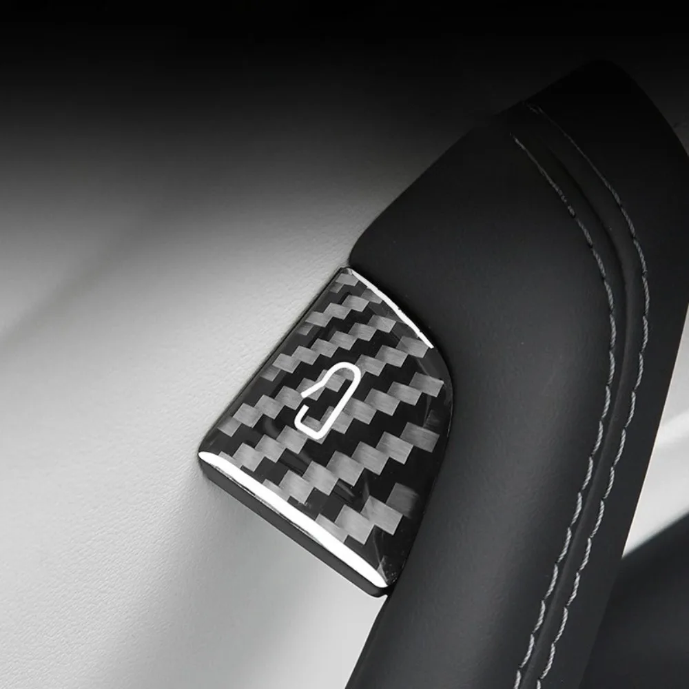 4pcs Carbon Fiber Door Lock Opening Button Cover Sticker Interior Trim Mod Parts for Tesla Refreshed Model Y & Model 3