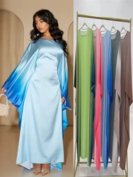 Gradient Color Shiny Batwing Satin Maxi Abaya Dubai Luxury 2024 Abayas For Women Muslim Kaftan Dress Islam Caftan Marocain Femme