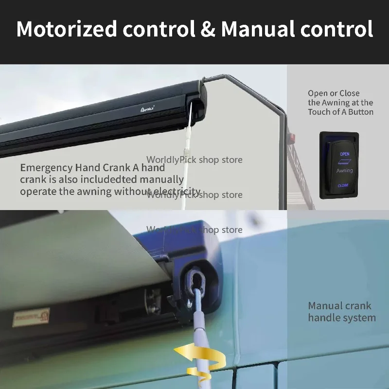 Электрический выдвижной тент для дома на колесах с рукояткой для автобуса, грузовика, кемпера-фургона - тент для кемпинга с моторизованным караваном