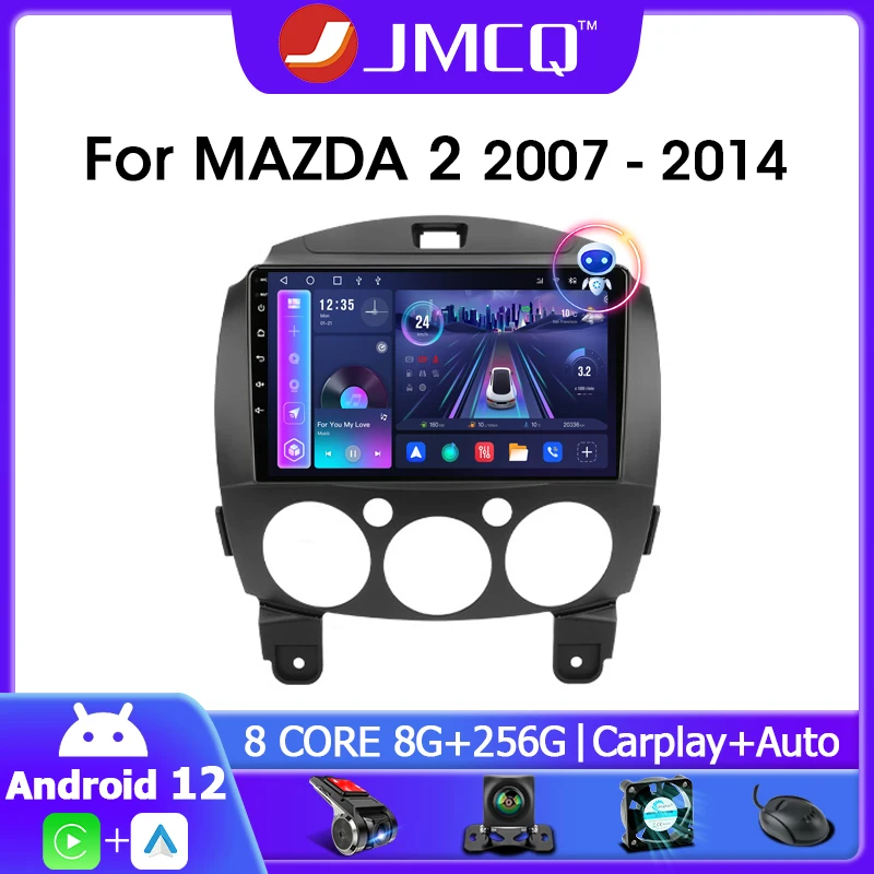 JMCQ 2 Din Android 12 Car Radio Multimedia Video Player For MAZDA 2 Mazda2 2007-2014 Navigation GPS 4G+WIFI Carplay Head Unit