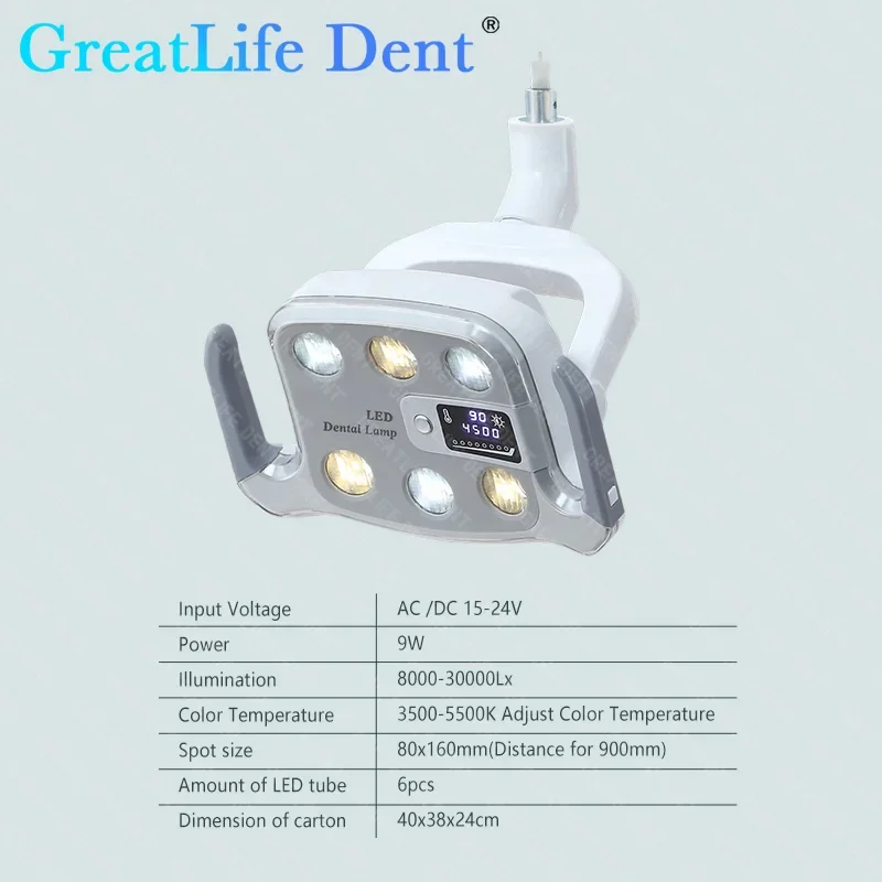 GreatLife Dent 9w 6 Leds Vertical Floor Standing Mobile 360 adjustable Medical Exam Shadowless Dental Led Operation Light Lamp