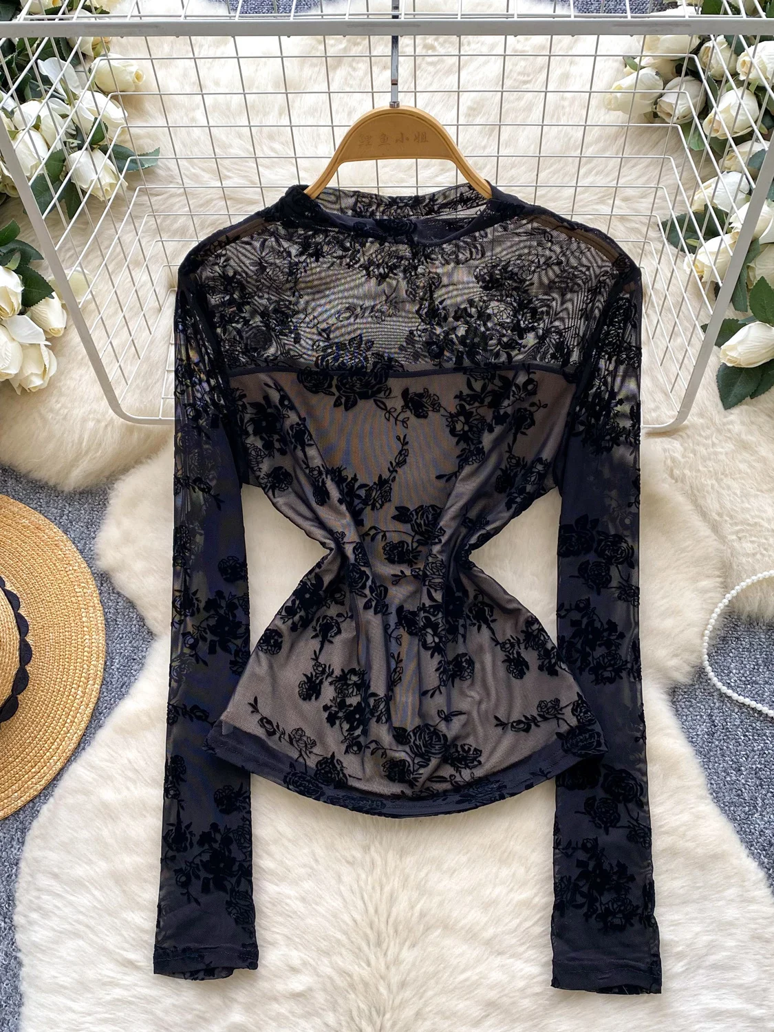 

Женская черная готическая эмо кружевная сетчатая футболка Y2k Gyaru футболка 2000-х годов винтажные эстетические футболки с длинными рукавами одежда весна осень