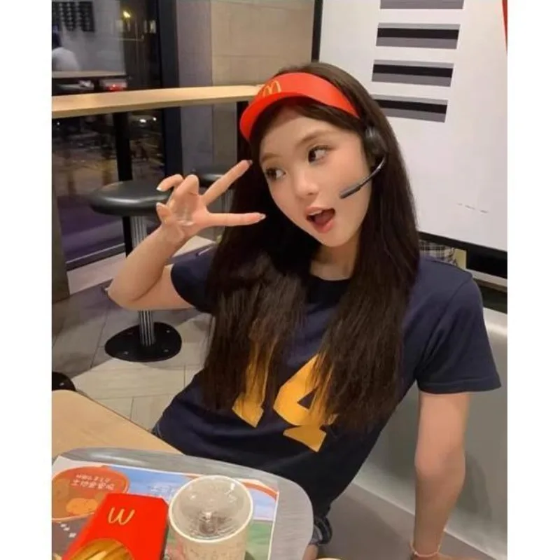 

BM Cotton Digital Oversize Printed Round Neck Short Sleeve Women's Summer New Casual Slimming All Short High-waisted T-shirt Top