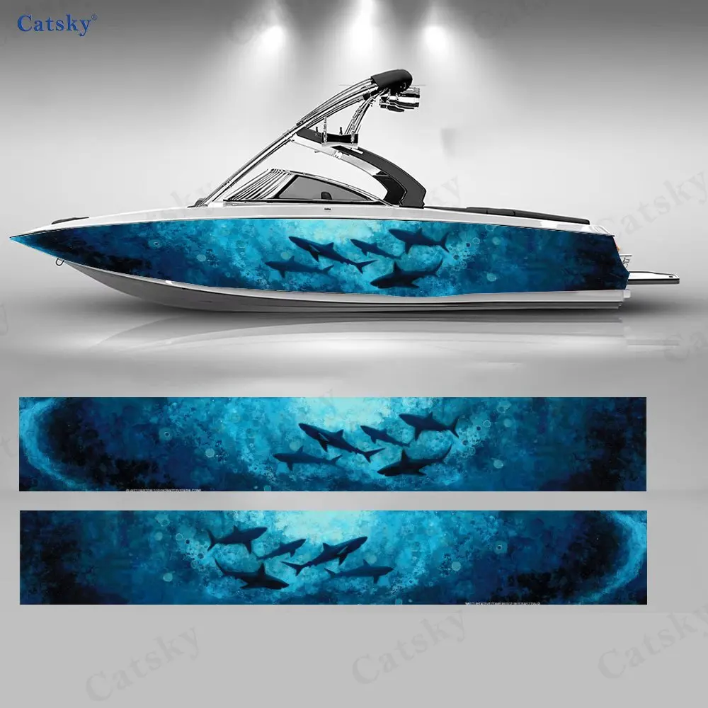 2pcs Dynamic Shark Boat Stickers, PVC Waterproof Durable Vinyl Wrap Decals for Fishing Boats, Durable and Stylish Design