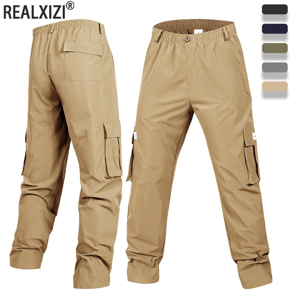 

Men's Tactical Cargo Pants Large Pocket Loose Overalls Durable Outdoor Work Trousers Elastic Waist Pure Cotton Casual Pants