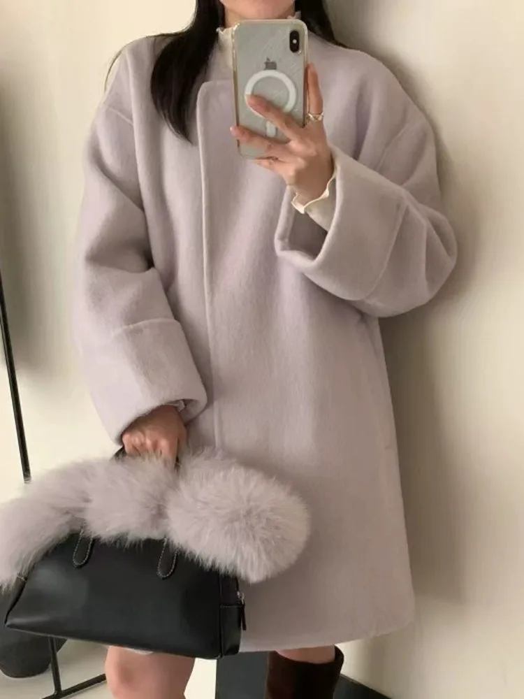 ZMEENNA Stylowy damski płaszcz z kołnierzem szalowym z mieszanki wełny z kieszeniami Elegancka odzież wierzchnia na jesień i zimę ZM3558