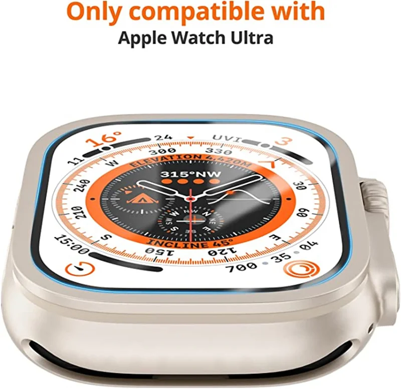 Aluminiumlegierungsgehäuse + gehärtetes Glas für Apple Watch Ultra 4 49 mm, kratzfester Displayschutz, Schutzfolie für iWatch Ultra 2 3 49 mm. – Detail 1