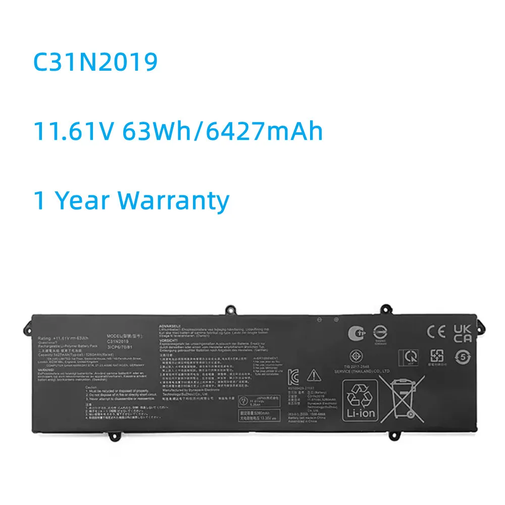 

C31N2019 Laptop Battery 3ICP6/70/81 11.61V 63Wh/6427mAh for Asus VivoBook Pro 14X OLED M7400 M3500QC-L1081T M3500QC-L1142T