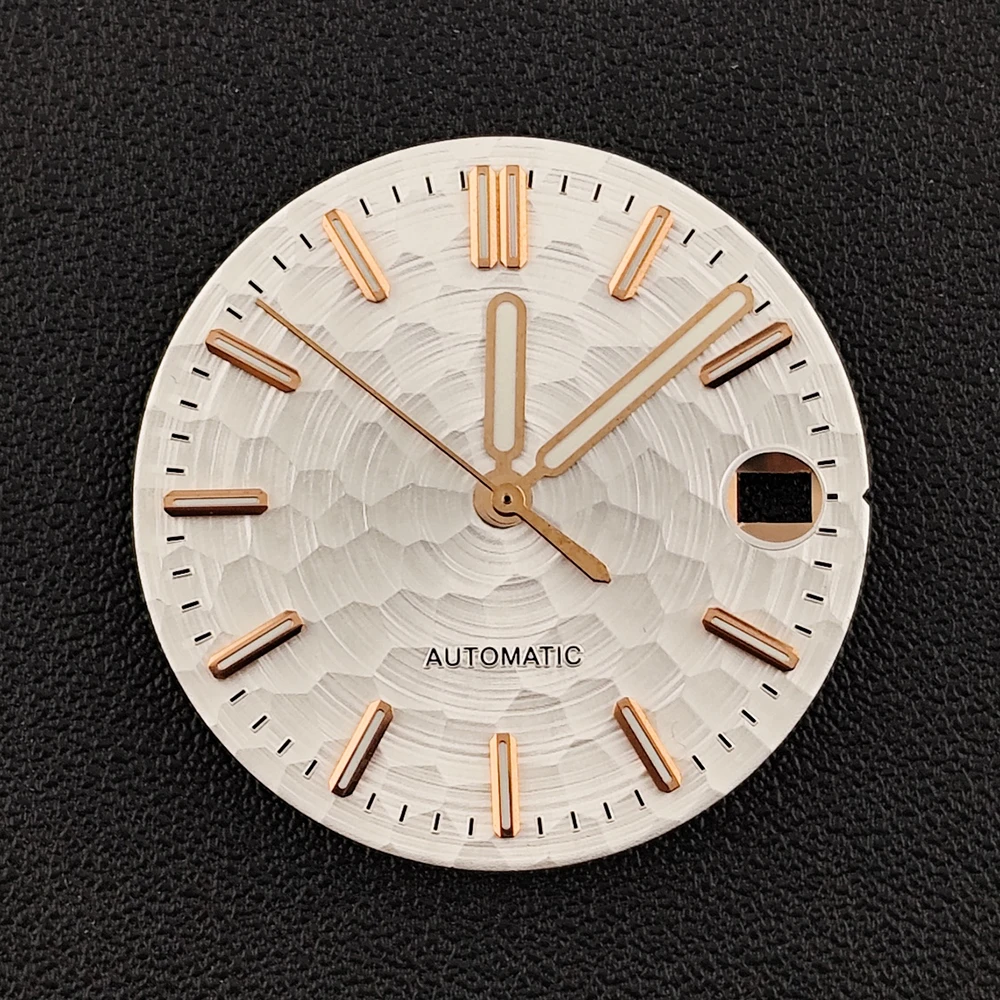 Мужские автоматические часы с циферблатом NH35, циферблат с индивидуальным логотипом, зеленый светящийся циферблат 28,5 мм, подходит для аксессуаров для часов с механизмом NH35