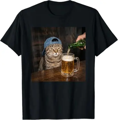 Lustiges Katzen-Biertrinken-Hemd mit Grafik „Unbeeindruckter Tabby“ – Y2k Katzen-Papa, betrunken in Bar/Nachtclub – Humorvolle Kleidung – Detail 15