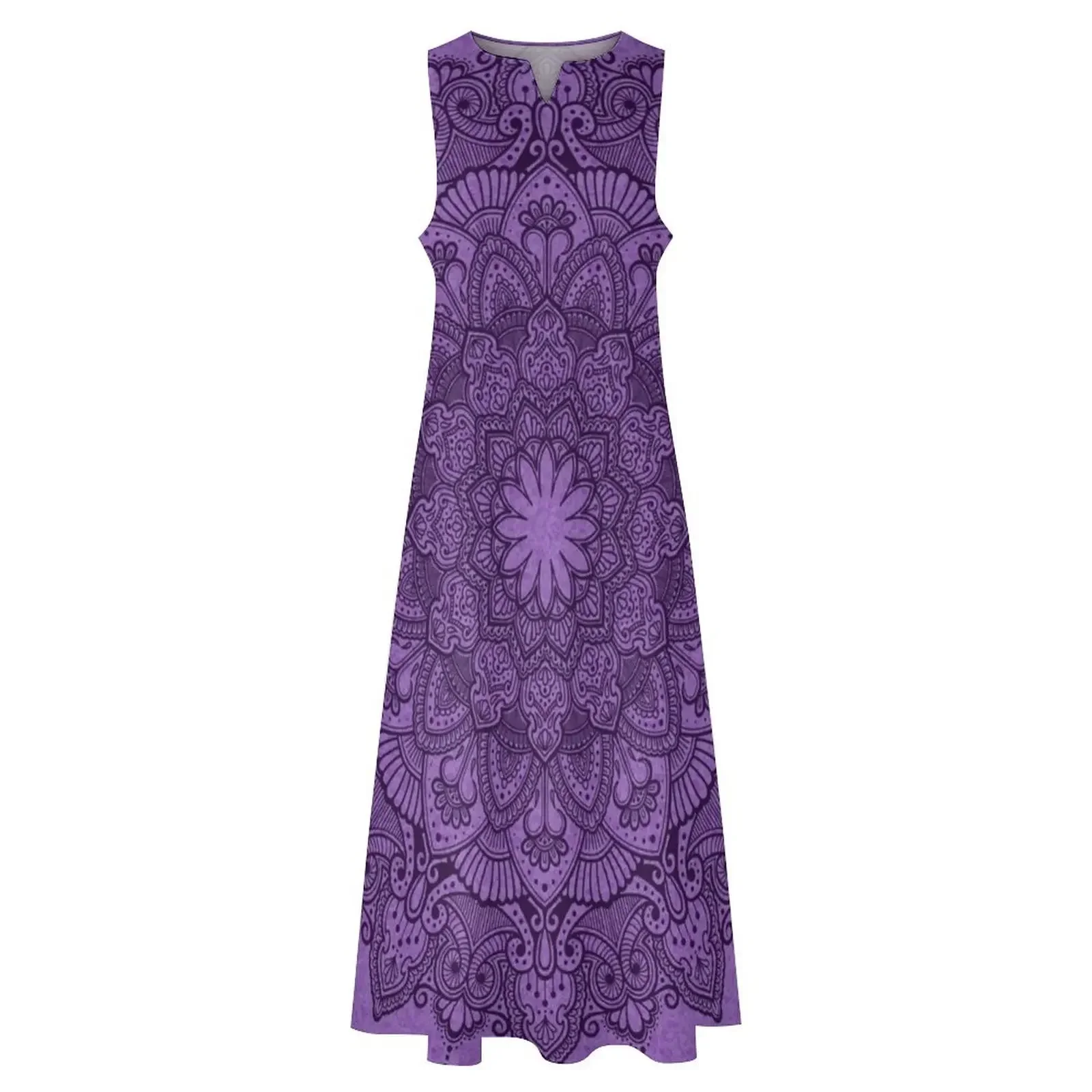 เดรสยาวสีม่วงเข้มลายแมนดาลา ชุดเดรสลำลอง ชุดเดรสออกงาน ชุดเดรสสำหรับหญิงตั้งครรภ์ ชุดเดรสฤดูร้อน 2025 สำหรับผู้หญิง