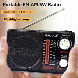 Mini Portable FM AM SW Radio LED Flashlight Radios Receiver Wireless Bluetooth Speaker MP3 Music Player Support TF Card U Disk