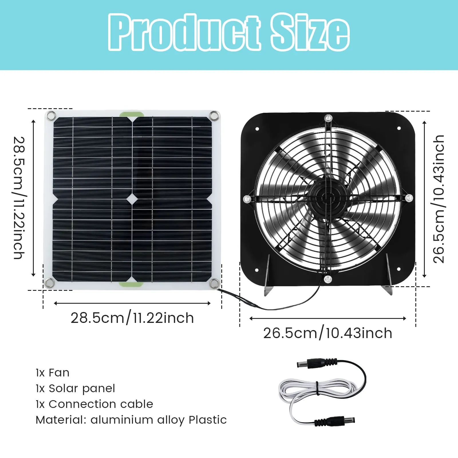 Solar Panel Fan Kit 13.5in 100W Waterproof Solar Powered Exhaust Fan 3000rpm Auto Adjustable Cooling Chicken Coop Solar Fan