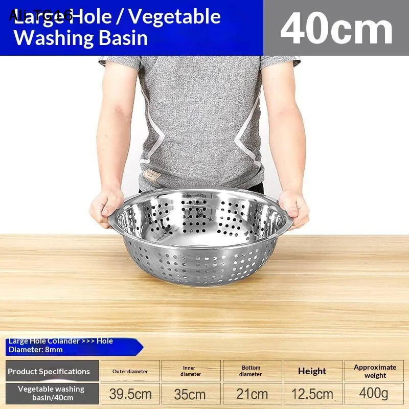 【TG16】1Pc 2026 New Stainless Steel Drain Basin Strainer Colander Big Drainer Basin 22/24/26/28/30/34CM Kitchen Tool