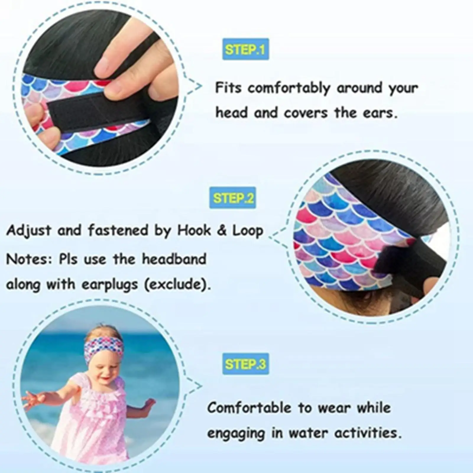 قابل للتعديل السباحة عقال للأطفال الكبار الأطفال النيوبرين السباحين مقاوم للماء الأذن رباط شعر للرجال النساء