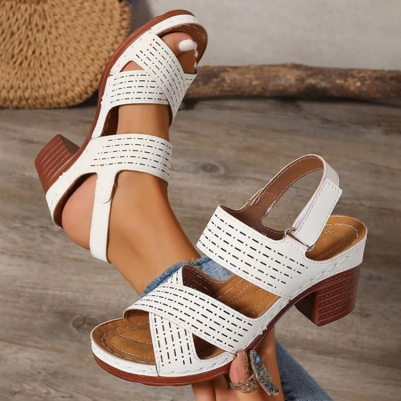 

Beige Heeled Sandals Female Shoe Large Size 2024 Summer Open Toe Black Girls Big Fashion New Low Peep Comfort Block High Back St