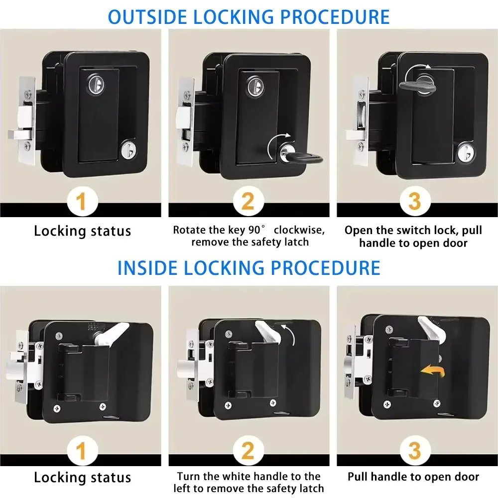 高品質亜鉛合金製RVゲートロック交換用、パドルデッドボルト付きキャンピングカー用エントリードアラッチ、キー付き、貨物運搬車用HL-1029